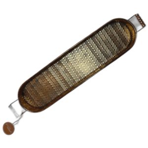 Οβάλ μεταλλικός χρυσός δίσκος με ξύλινα χερούλια (3 φιάλες)