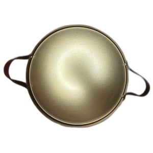 Μεταλλικός χρυσός δίσκος με δερμάτινες λαβές (2 φιάλες)